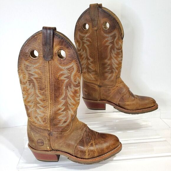 Double H Cowboy Boots Womens 7M Daniela 12" Work Roper Brown Leather Rustic USA - Picture 1 of 9